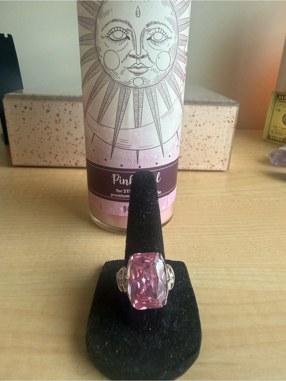 Pink Gemstone Silver Cocktail Ring -